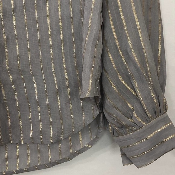 NWT L'AGENCE Gray Gold Metallic Striped Button Front Blouse Size XS - Picture 6 of 9